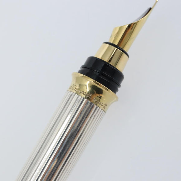 S.T. DUPONT Fountain Pen metal Silver tone Auth 148443