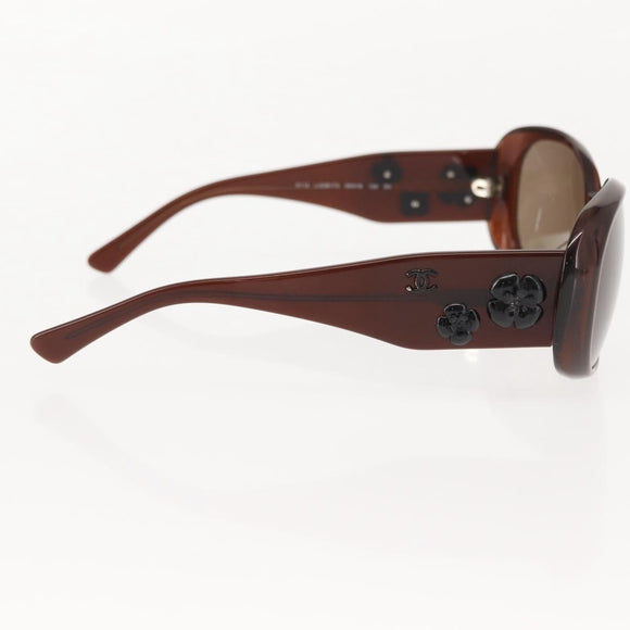 CHANEL Camelia Sunglasses plastic Brown CC Auth 148447