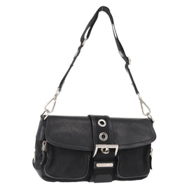 PRADA Shoulder Bag Nylon Black Silver Auth 148452