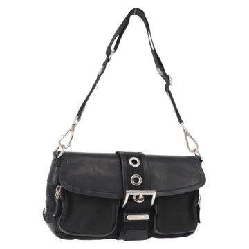PRADA Shoulder Bag Nylon Black Silver Auth 148452