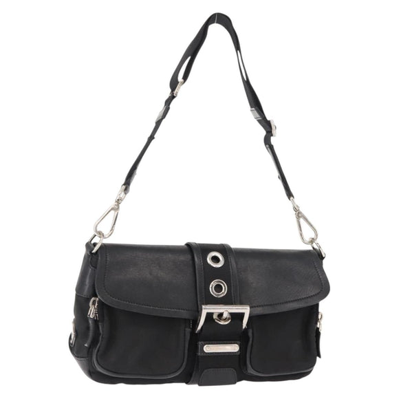 PRADA Shoulder Bag Nylon Black Silver Auth 148452