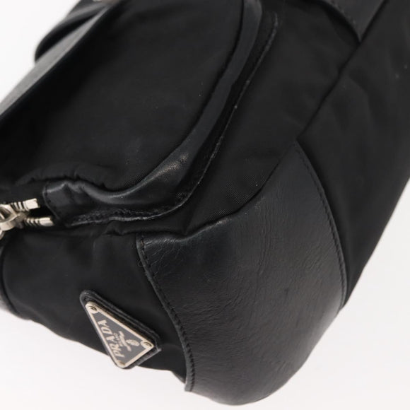 PRADA Shoulder Bag Nylon Black Silver Auth 148452
