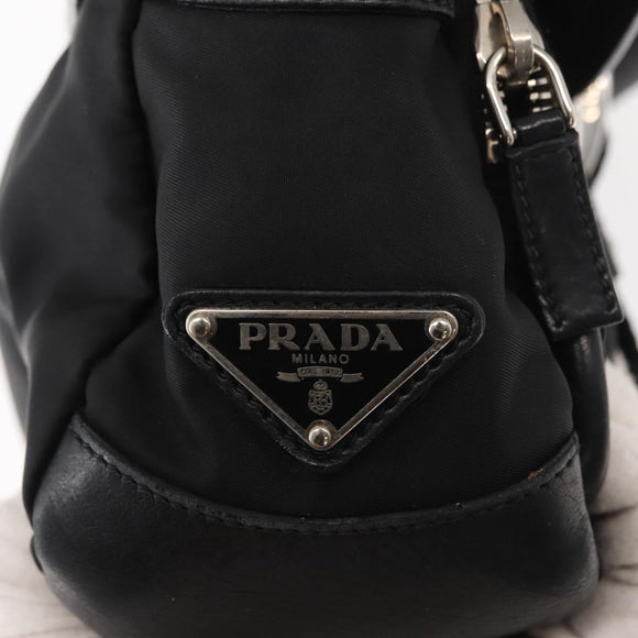 PRADA Shoulder Bag Nylon Black Silver Auth 148452