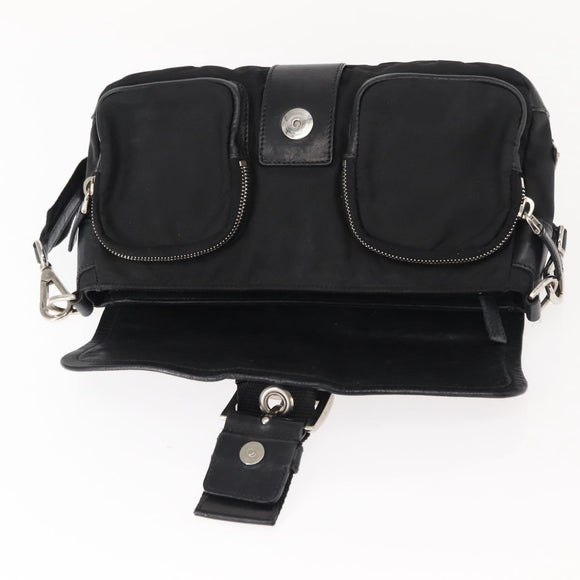 PRADA Shoulder Bag Nylon Black Silver Auth 148452