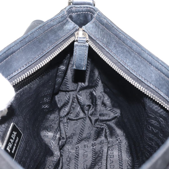 PRADA Shoulder Bag Nylon Black Silver Auth 148452