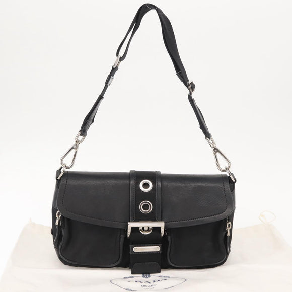 PRADA Shoulder Bag Nylon Black Silver Auth 148452