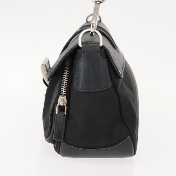 PRADA Shoulder Bag Nylon Black Silver Auth 148452