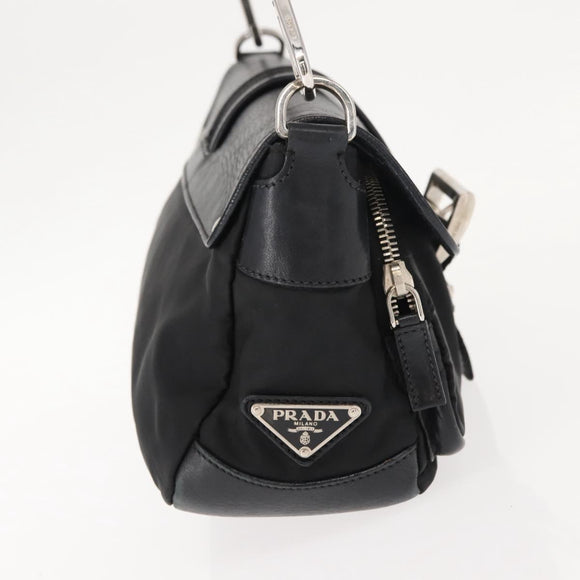 PRADA Shoulder Bag Nylon Black Silver Auth 148452