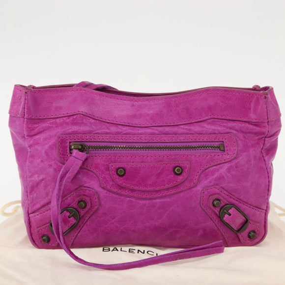 BALENCIAGA Classic Pouch Leather Purple 110481 Auth 148453
