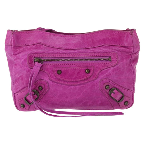 BALENCIAGA Classic Pouch Leather Purple 110481 Auth 148453