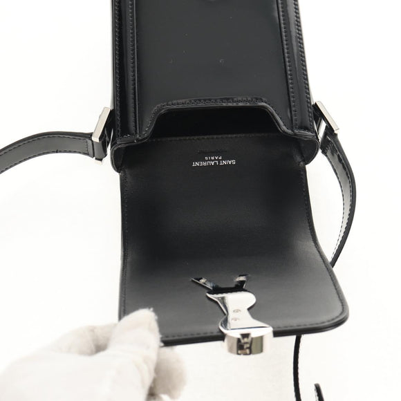 SAINT LAURENT Solferino Shoulder Bag Patent leather Black Silver Auth 148457SAM