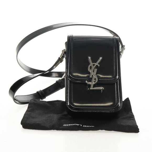 SAINT LAURENT Solferino Shoulder Bag Patent leather Black Silver Auth 148457SAM