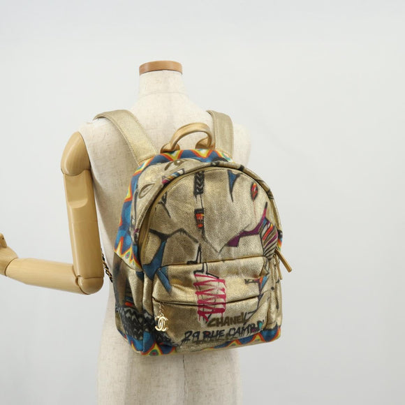 CHANEL Graffiti Backpack Canvas Gold CC Auth 148460SAM