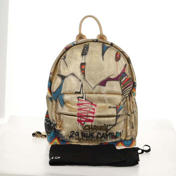 CHANEL Graffiti Backpack Canvas Gold CC Auth 148460SAM