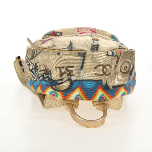 CHANEL Graffiti Backpack Canvas Gold CC Auth 148460SAM