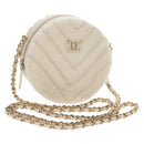 CHANEL V Stitch Chain Shoulder Bag Mouton White Gold CC Auth 148461AM-1