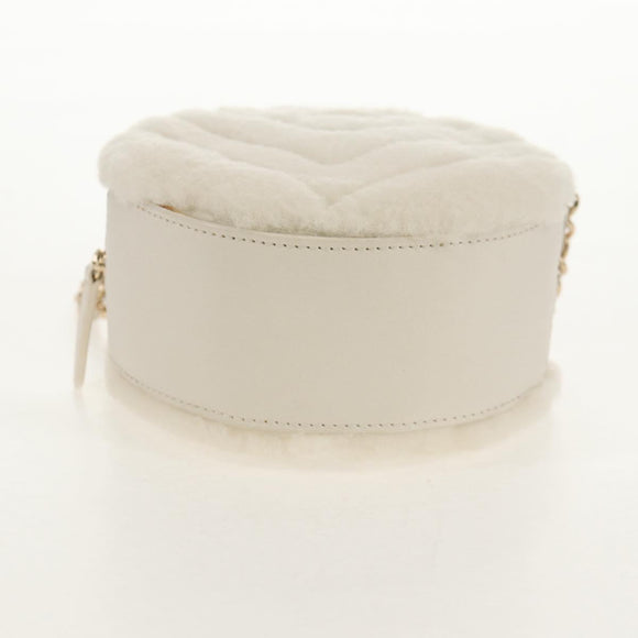 CHANEL V Stitch Chain Shoulder Bag Mouton White Gold CC Auth 148461AM