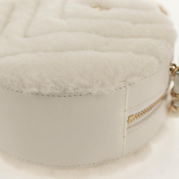 CHANEL V Stitch Chain Shoulder Bag Mouton White Gold CC Auth 148461AM