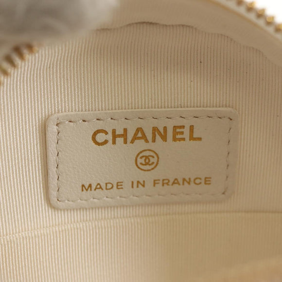 CHANEL V Stitch Chain Shoulder Bag Mouton White Gold CC Auth 148461AM