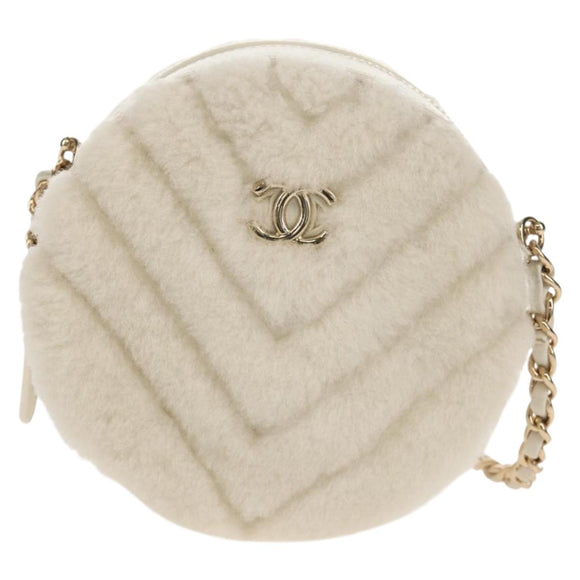 CHANEL V Stitch Chain Shoulder Bag Mouton White Gold CC Auth 148461AM
