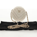 CHANEL V Stitch Chain Shoulder Bag Mouton White Gold CC Auth 148461AM-25