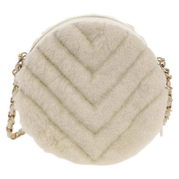 CHANEL V Stitch Chain Shoulder Bag Mouton White Gold CC Auth 148461AM