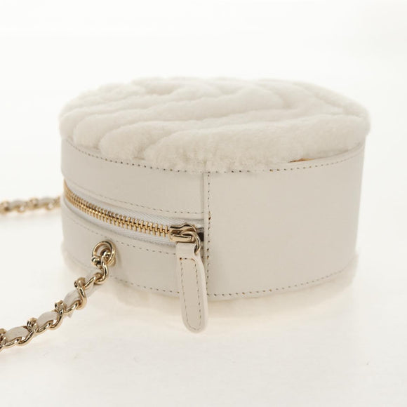 CHANEL V Stitch Chain Shoulder Bag Mouton White Gold CC Auth 148461AM