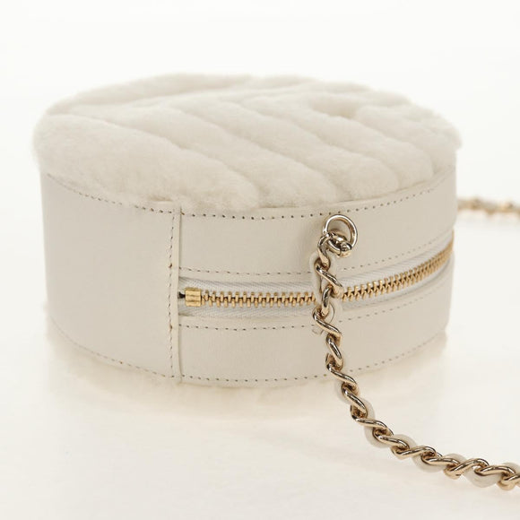 CHANEL V Stitch Chain Shoulder Bag Mouton White Gold CC Auth 148461AM