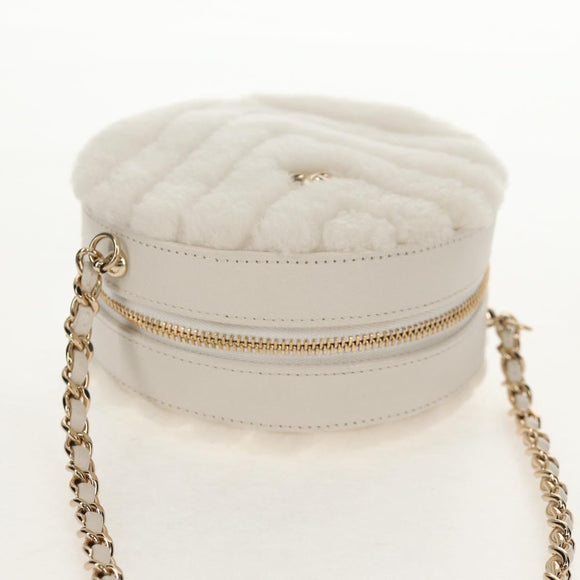 CHANEL V Stitch Chain Shoulder Bag Mouton White Gold CC Auth 148461AM