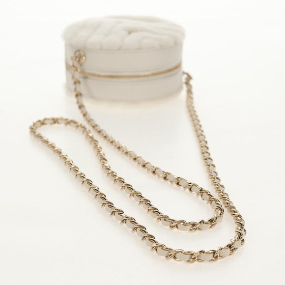 CHANEL V Stitch Chain Shoulder Bag Mouton White Gold CC Auth 148461AM