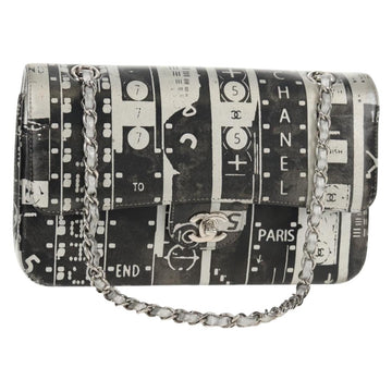 CHANEL Double Flap Chain Shoulder Bag Leather Silver CC Auth 148462SAM