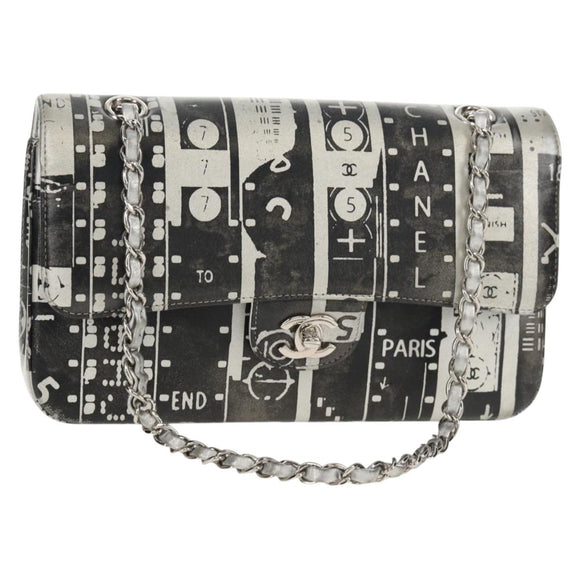 CHANEL Double Flap Chain Shoulder Bag Leather Silver CC Auth 148462SAM