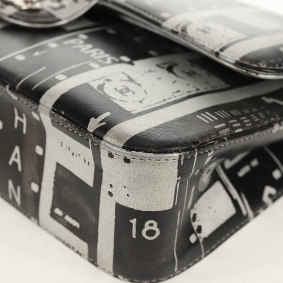 CHANEL Double Flap Chain Shoulder Bag Leather Silver CC Auth 148462SAM