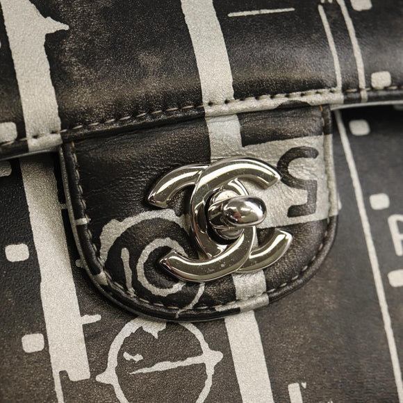 CHANEL Double Flap Chain Shoulder Bag Leather Silver CC Auth 148462SAM