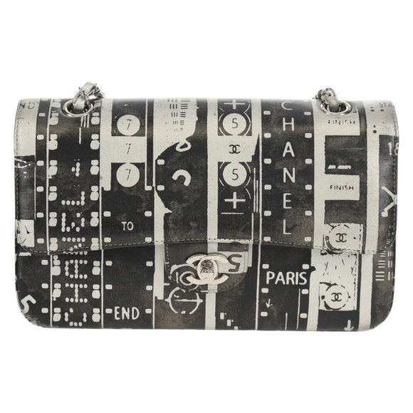 CHANEL Double Flap Chain Shoulder Bag Leather Silver CC Auth 148462SAM