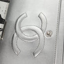 CHANEL Double Flap Chain Shoulder Bag Leather Silver CC Auth 148462SAM-25