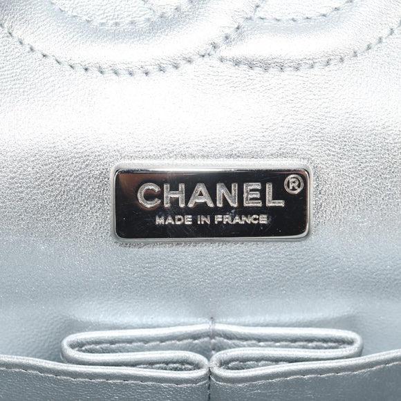 CHANEL Double Flap Chain Shoulder Bag Leather Silver CC Auth 148462SAM