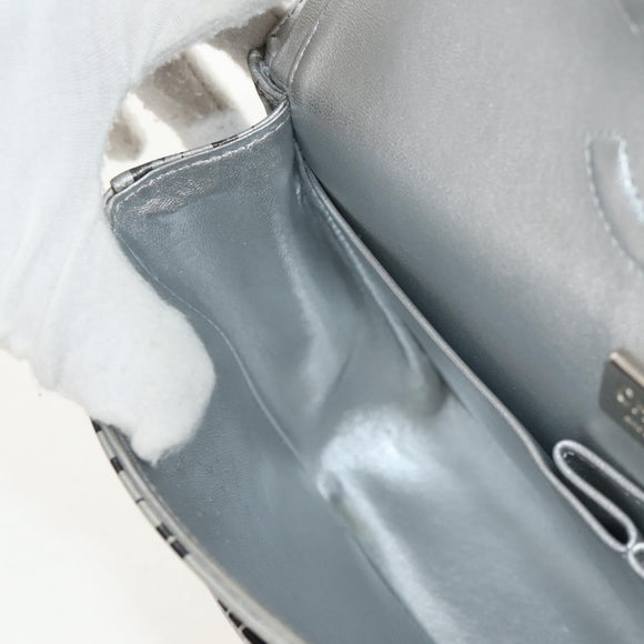 CHANEL Double Flap Chain Shoulder Bag Leather Silver CC Auth 148462SAM