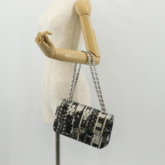 CHANEL Double Flap Chain Shoulder Bag Leather Silver CC Auth 148462SAM