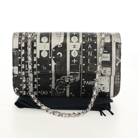 CHANEL Double Flap Chain Shoulder Bag Leather Silver CC Auth 148462SAM