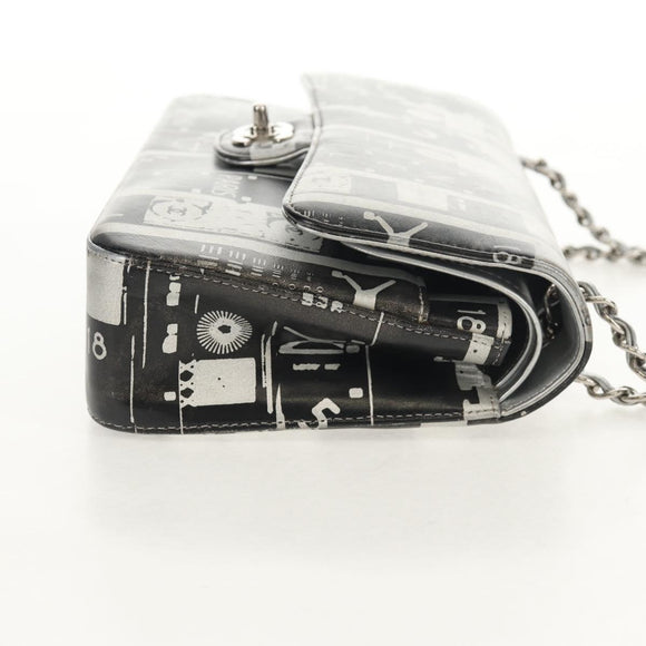 CHANEL Double Flap Chain Shoulder Bag Leather Silver CC Auth 148462SAM