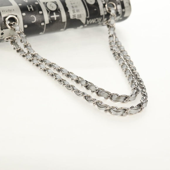 CHANEL Double Flap Chain Shoulder Bag Leather Silver CC Auth 148462SAM