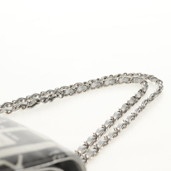 CHANEL Double Flap Chain Shoulder Bag Leather Silver CC Auth 148462SAM