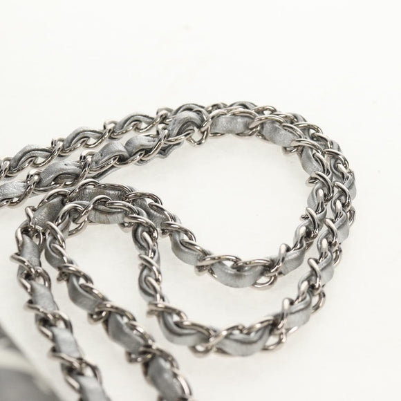 CHANEL Double Flap Chain Shoulder Bag Leather Silver CC Auth 148462SAM