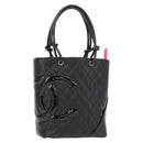 CHANEL Cambon Line Matelasse Tote Bag Leather Black Silver CC Auth 148463SAV-1