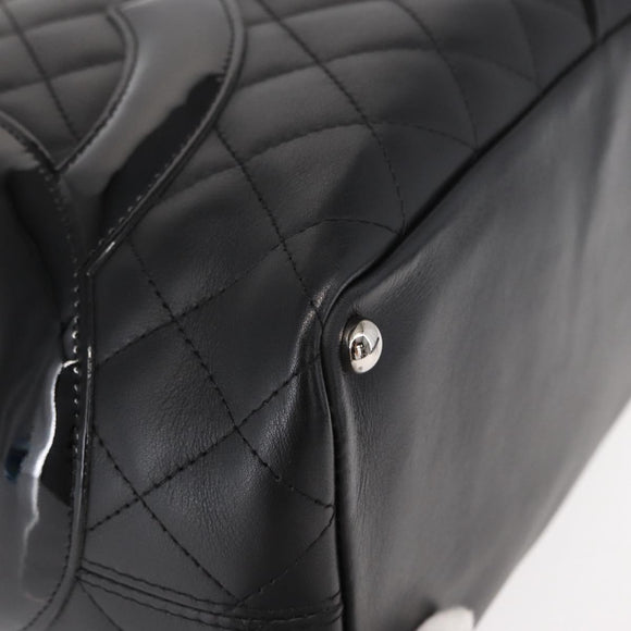 CHANEL Cambon Line Matelasse Tote Bag Leather Black Silver CC Auth 148463SAV
