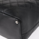 CHANEL Cambon Line Matelasse Tote Bag Leather Black Silver CC Auth 148463SAV-15