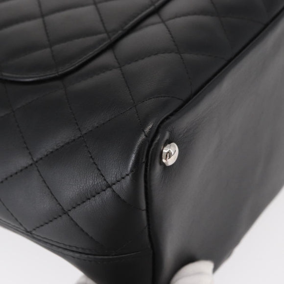 CHANEL Cambon Line Matelasse Tote Bag Leather Black Silver CC Auth 148463SAV