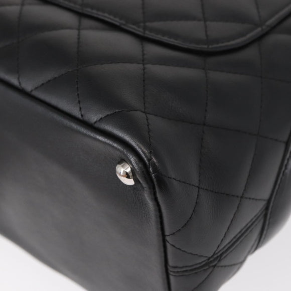 CHANEL Cambon Line Matelasse Tote Bag Leather Black Silver CC Auth 148463SAV
