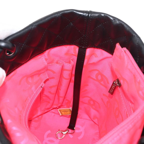 CHANEL Cambon Line Matelasse Tote Bag Leather Black Silver CC Auth 148463SAV